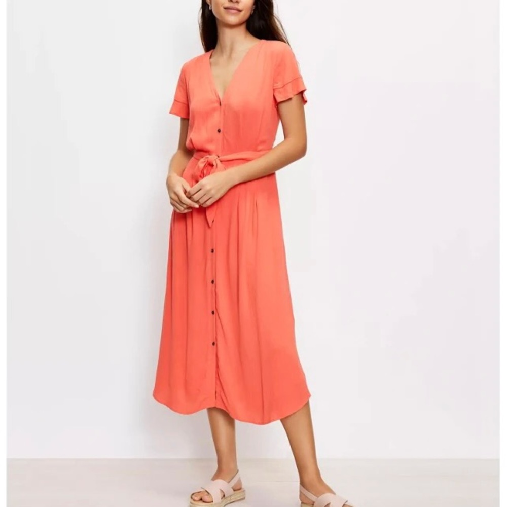 LOFT V-Neck Shirtdress in Candied Orange